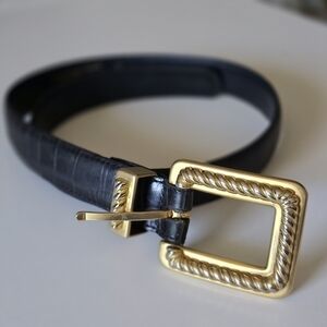 Vintage Devonshire Black Leather Belt with Gold Buckle